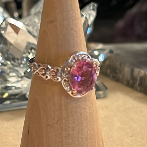 Radiant Orchid Quartz & White Zircon Ring Vermeil Rose Gold, Platinum Sz 8 - Picture 4 of 14